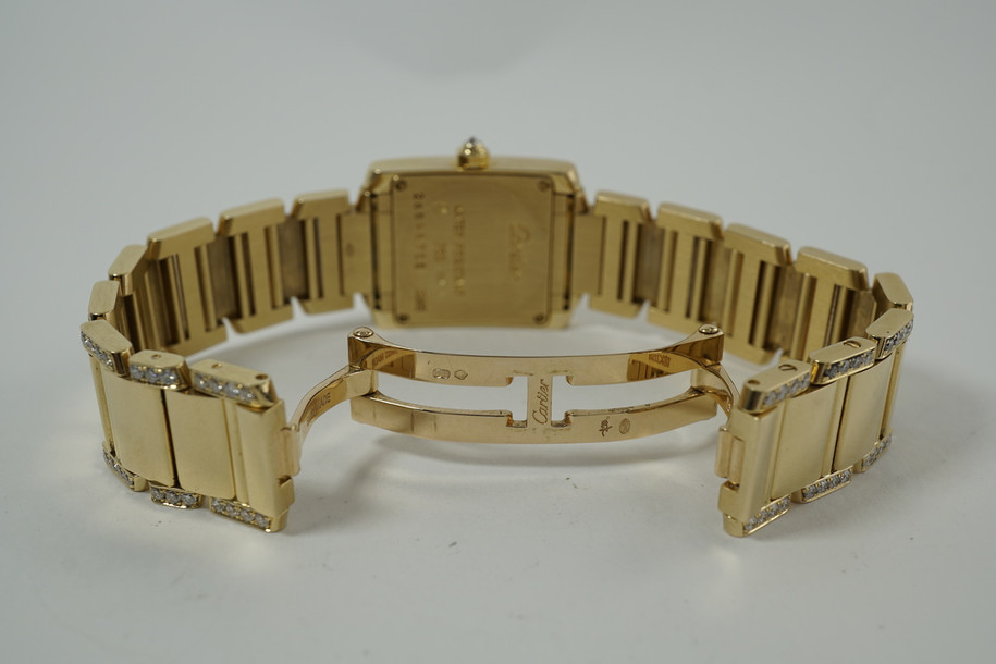 Cartier WE 1002 Tank Francaise facotry diamonds c. 2000's modern 18k yellow gold pre owned for sale houston fabsuisse