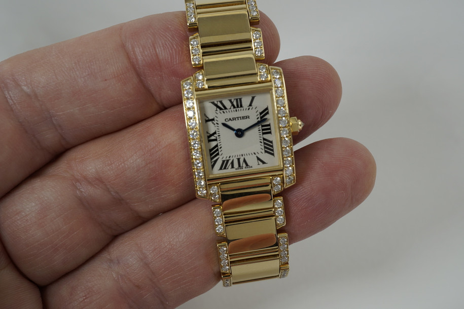 Cartier WE 1002 Tank Francaise facotry diamonds c. 2000's modern 18k yellow gold pre owned for sale houston fabsuisse