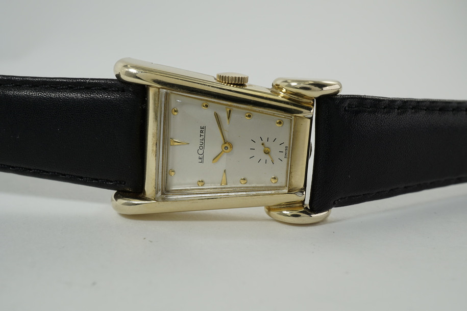 LeCoultre Aristocrat 10k gold filled dates 1951 vintage original minty case pre owned for sale houston fabsuisse