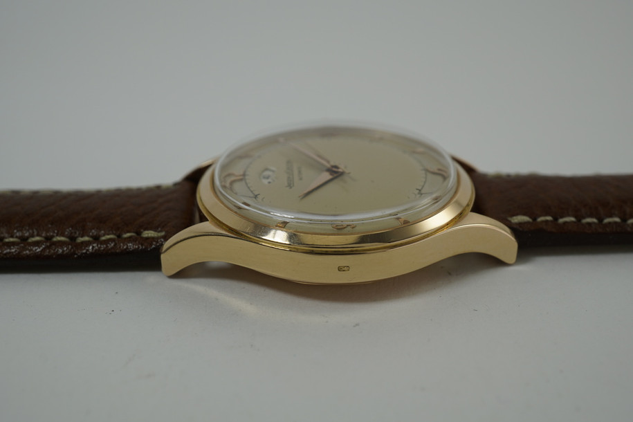 Jaeger LeCoultre Wind Indicator 18k rose gold dates 1950's vintage automatic original timepiece for sale houston fabsuisse