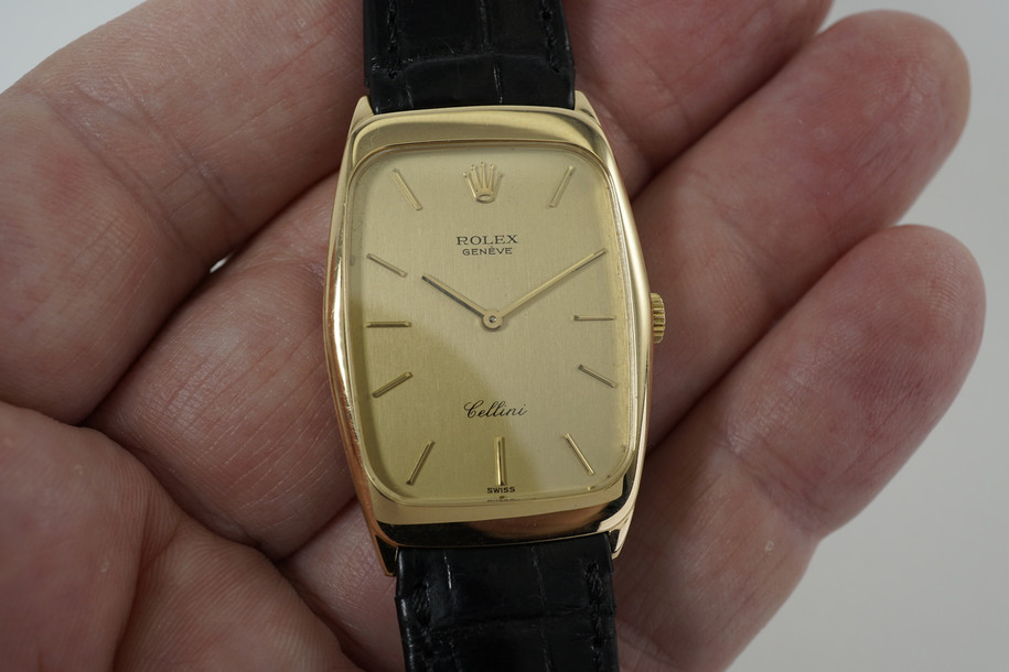 Rolex 4136 Cellini 18k yellow gold dress watch dates 1975 all original vintage for sale houston fabsuisse