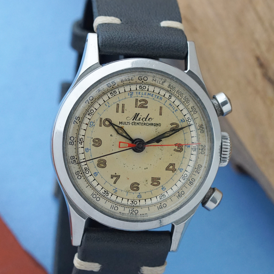 1940s Mido Multi-Centerchrono Chronograph François Borgel Stainless Steel Case 35 mm