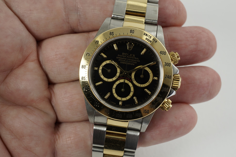 Rolex 16523 Daytona tutone w/ full halogram & box, papers and tags 1990 modern pre owned for sale houston fabsuisse