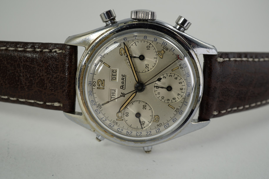 Le Phare Calendar Chronograph Swiss original dial dates 1950 pre owned vintage for sale houston fabsuisse