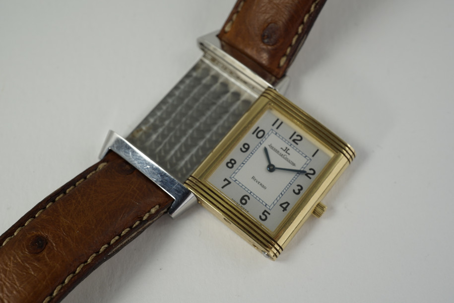 Jaeger LeCoultre 250.5.86 reverso Classique steel & 18k yellow gold c. 1990's modern pre owned for sale houston fabsuisse