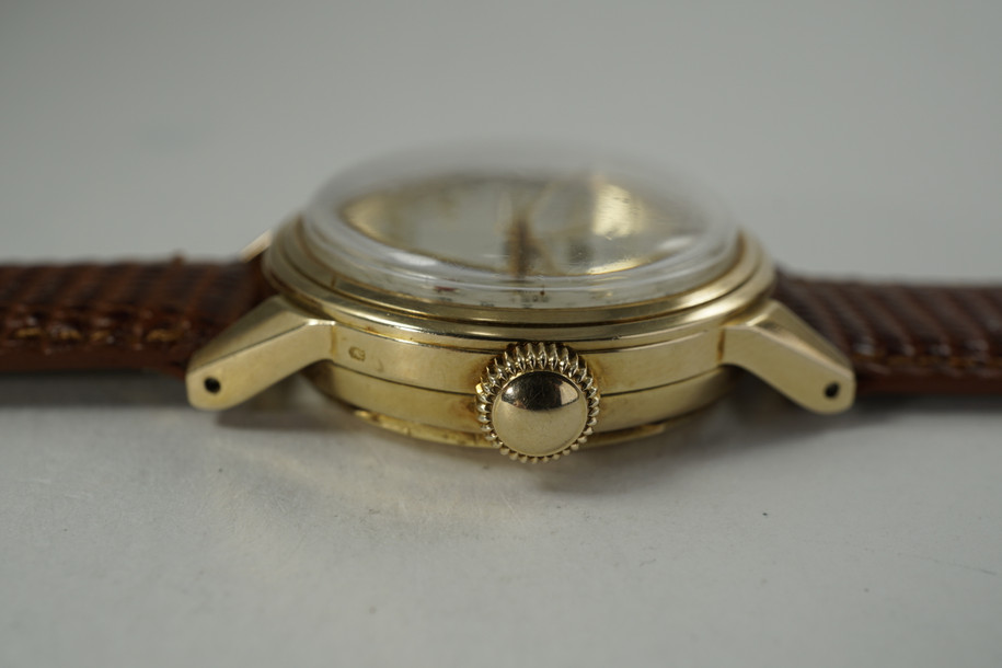 Movado Calendomatic 14k yellow gold automatic dates 1950's vintage pre owned for sale houston fabsuisse