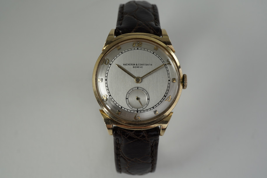 Vacheron Constantin Dress Watch w/ scroll lug case tutone dial c. 1940's vintage pre owned for sale houston fabsuisse