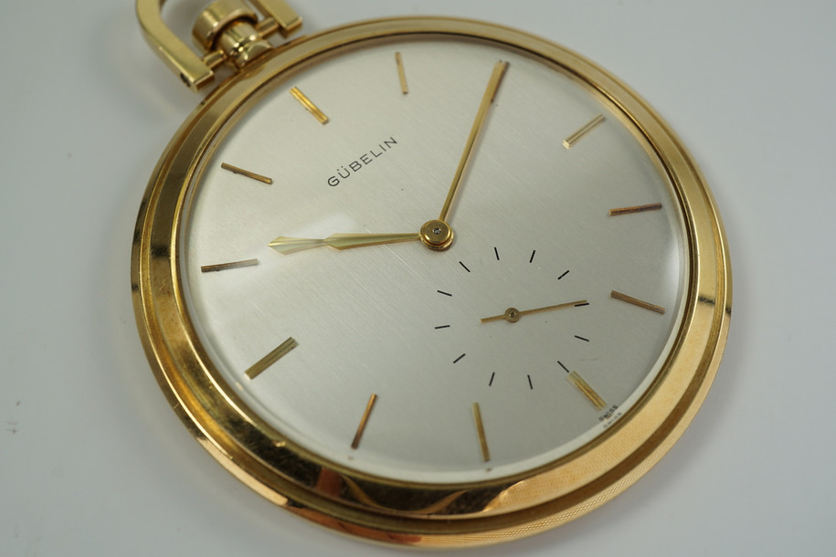 Gubelin 18k Yellow Gold 56mm Pocket Watch Movement by Jaeger LeCoultre c. 1960’s