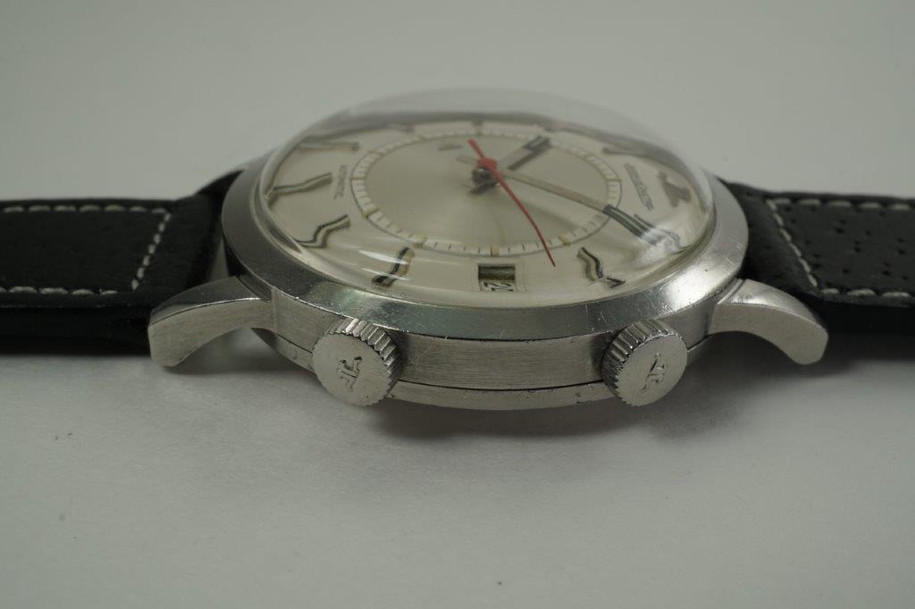 LeCoultre Alarm Bumper automatic date stainless steel dates 1960's vintage pre owned for sale houston fabsuisse