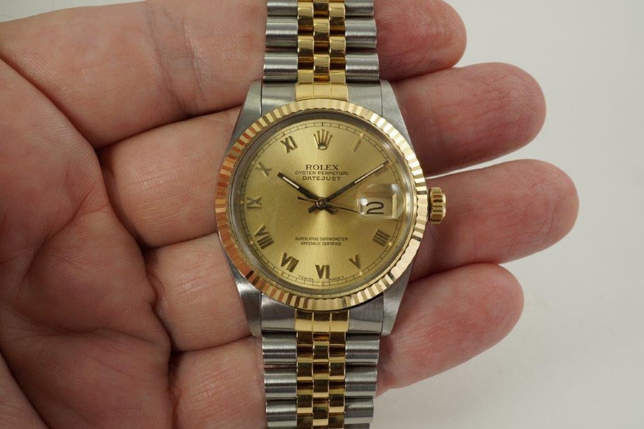 Rolex 16013 Datejust man's tutone new old stock w/ hologram & tags dates 1987 original finish pre owned for sale houston fabsuisse