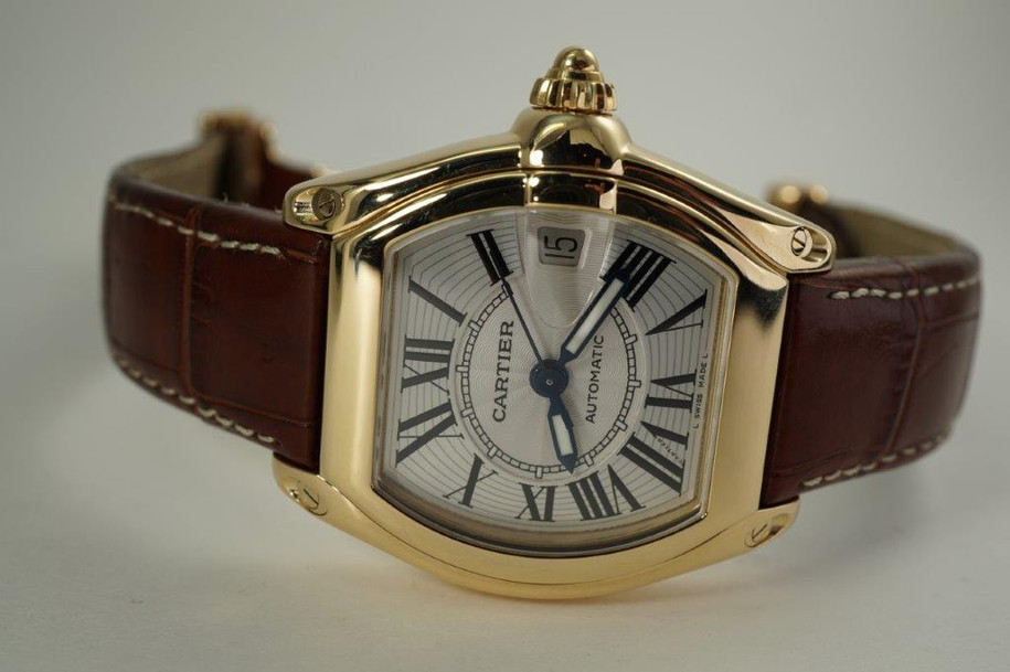 Cartier 2524 Roadster 18k yellow gold automatic date c. 2000's pre owned for sale houston fabsuisse