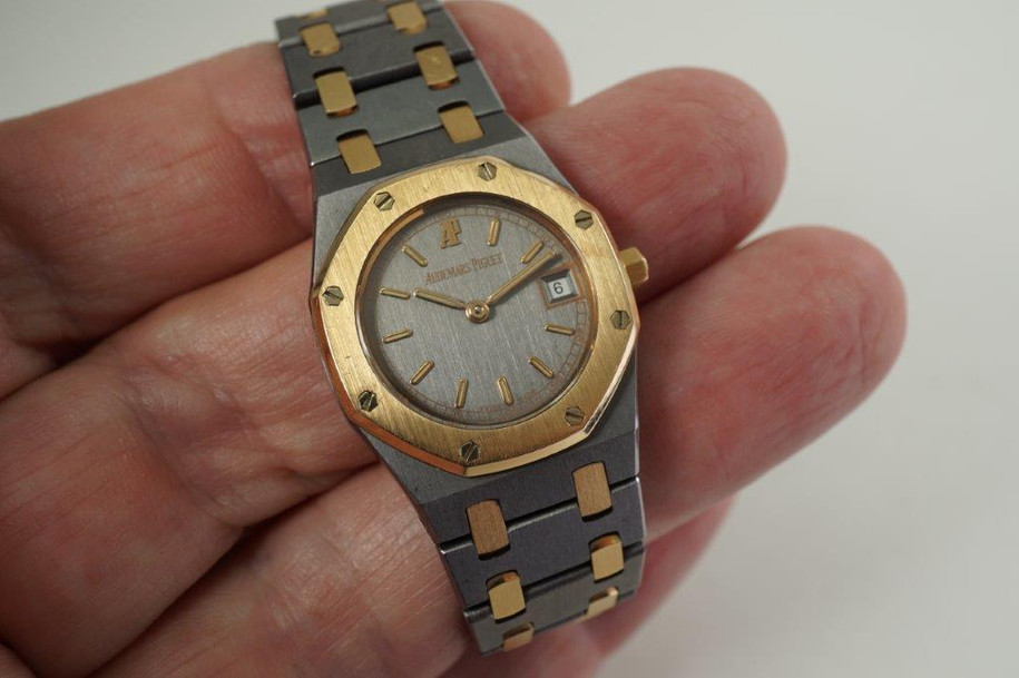 Audemars Piguet Royal Oak date tantalum & rose gold c. 1990's modern quartz pre owned for sale houston fabsuisse