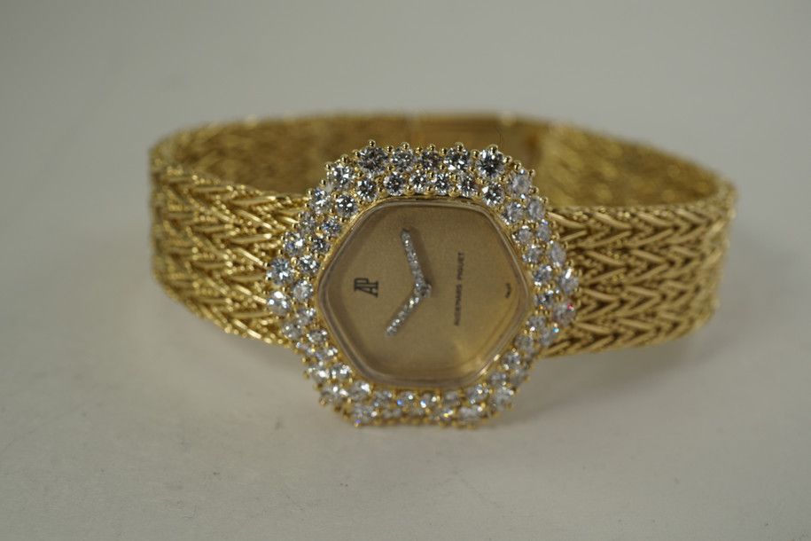 Audemars Piguet Ladies Bracelet Watch 18k & factory diamonds c. 1970's vintage pre owned for sale houston fabsuisse 