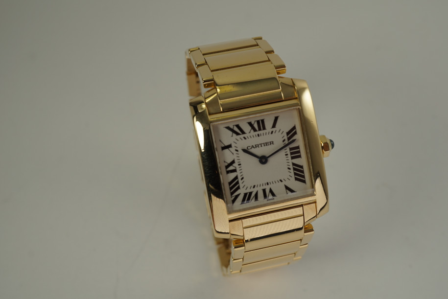 Cartier 1821 Tank Francaise 18k yellow gold medium 25 mm ladies dates 2000's modern pre owned for sale houston fabsuisse