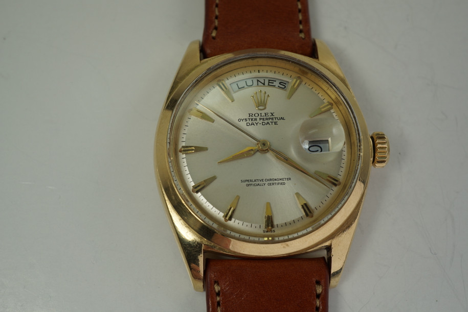 Rolex 1802 Day Date head rare 18k yellow gold dates 1961-62 automatic vintage pre owned for sale houston fabsuisse