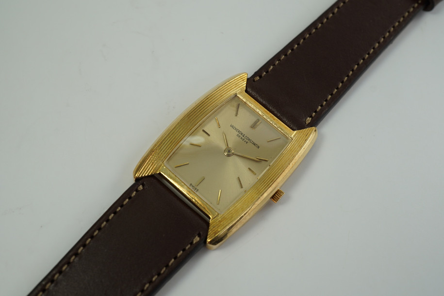 Vacheron Constantin 6891 Tonneau Shaped Watch 18k  yellow gold c. 1960-70's vintage pre-owned for sale houston fabsuisse