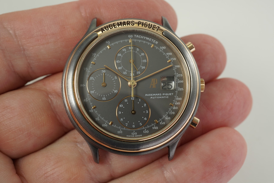 Audemars Piguet Huitieme Chronograph tantalum & rose gold automatic date c. 1980's vintage pre owned for sale houston fabsuisse