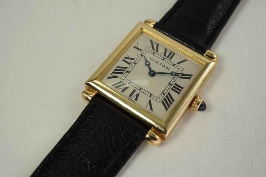 Cartier 1630 Tank Obus 18k yellow gold w/ box dates 2000's modern pre owned for sale houston fabsuisse