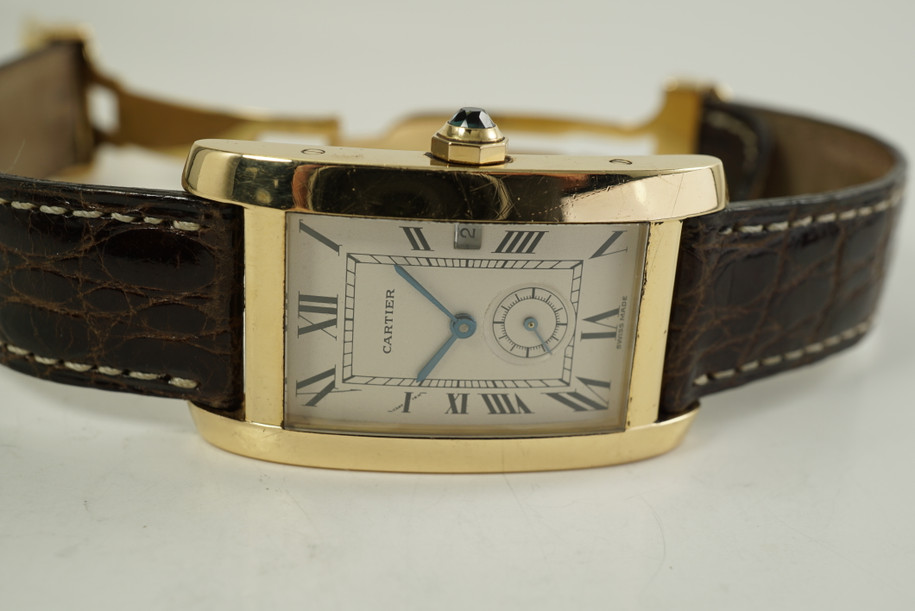 Cartier 811905 Tank Americaine 18k w/ Cartier deployant c. 1990's modern pre owned for sale houston fabsuisse