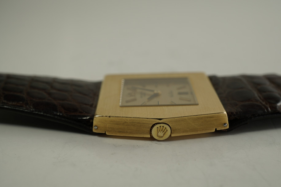 Rolex 4017 Cellini Asymmetrical original strap & buckle c. 1975 18k yellow gold pre owned for sale houston fabsuisse