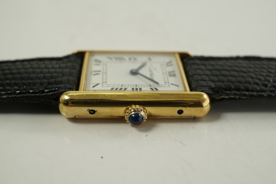 Cartier Tank vermeil .925 silver mechanical wind dates 1970's vintage pre owned for sale houston fabsuisse