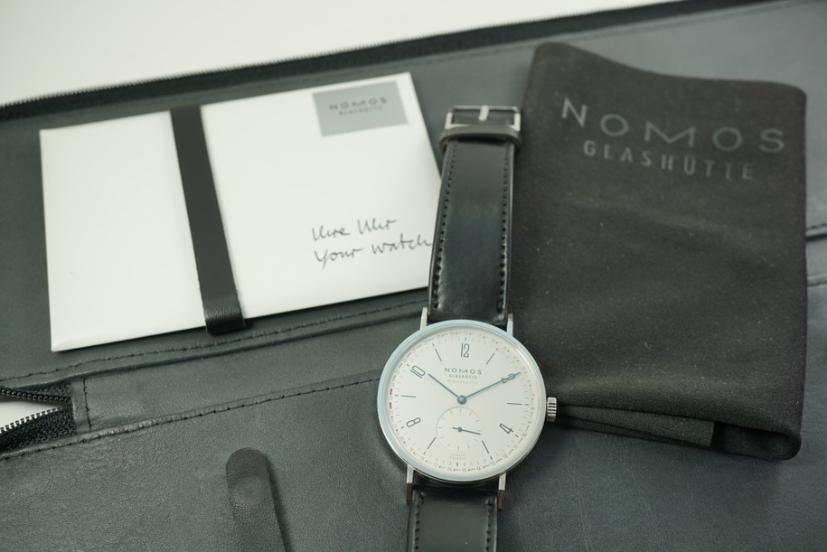 Nomos Glashutte Tangente 180 steel w/ box & papers c. 2020 modern pre owned for sale houston fabsuisse