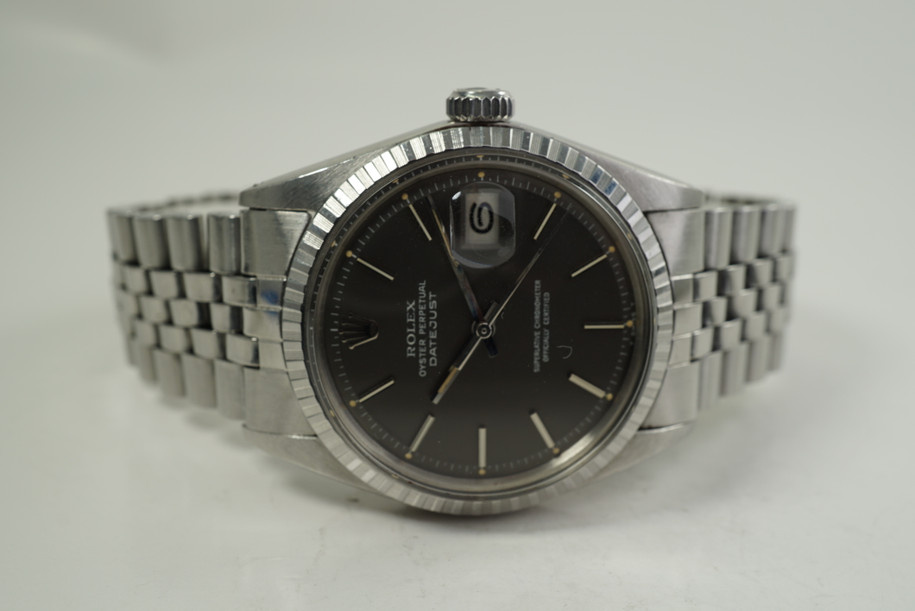 Rolex 1603 Datejust original grey dial & jubilee bracelet stainless steel c. 1972 pre owned for sale houston fabsuisse