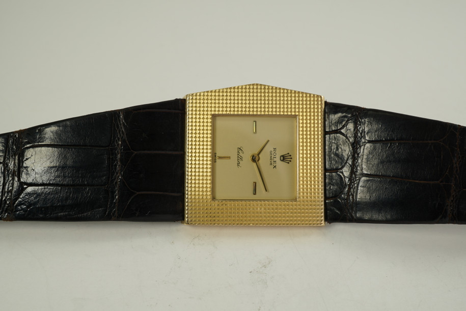 Rolex 4126 Cellini Asymmetric original dial & strap c. 1975-76 18k yellow gold mint condition pre owned for sale houston fabsuisse