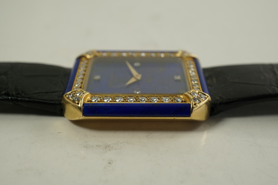 Patek Philippe 4323 Rectangle 18k yellow gold lapis and diamonds w/ extract dates 1976 vintage pre owned for sale houston fabsuisse