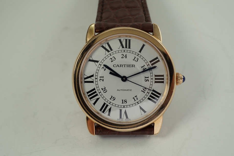  Cartier W2RN0008 Ronde Solo 18k rose gold automatic c. 2018 modern all original pre owned for sale houston fabsuisse