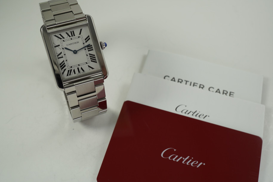 Cartier W5200014 Tank Solo box & service card stainless steel c. 2021 modern pre owned for sale houston fabsuisse