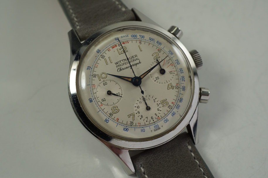 Wittnauer 6002/5 Professional Chronograph Valjoux 72 dates 1960's stainless steel vintage pre owned for sale houston fabsuisse