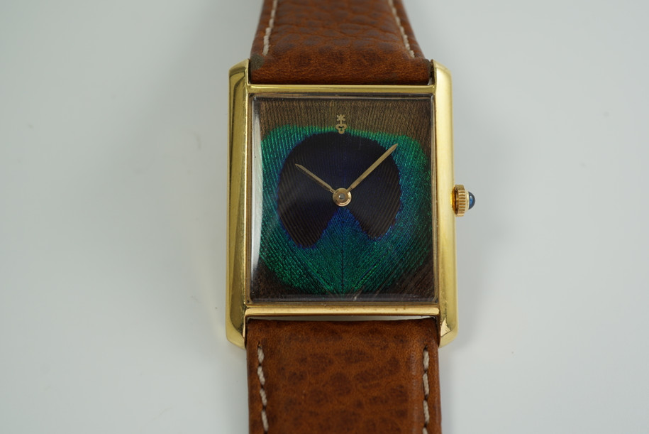 CORUM 18K TANK RARE PEACOCK DIAL REF.57111 LARGE 30 MM ORIGINAL DATES 1970'S