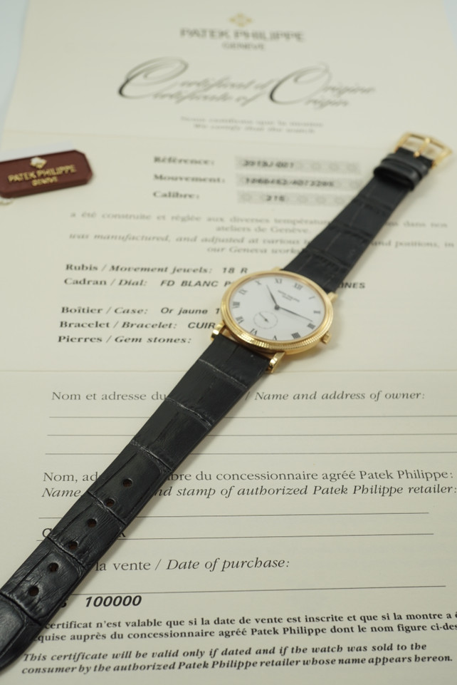 PATEK PHILIPPE 3919J CALATRAVA 18K YELLOW COMPLETE BOX PAPERS TAG