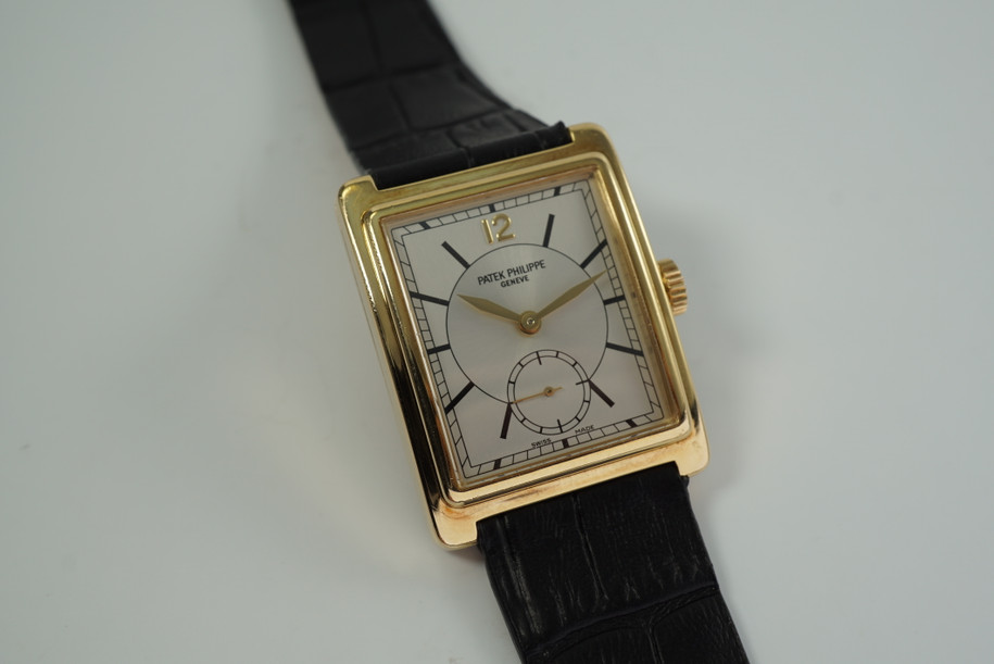 PATEK PHILIPPE 5010 GONDOLO 18KT YELLOW GOLD SILVER DIAL RECTANGLE MANS c.2000'S