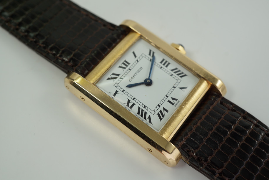 CARTIER TANK NORMALE 18KT YELLOW GOLD PARIS DIAL MENS MECHANICAL WIND c. 1980'S