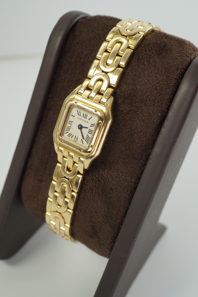 CARTIER PANTHERE MINI 18K YELLOW GOLD BRACELET WATCH 1130 NICE DATES 1990'S