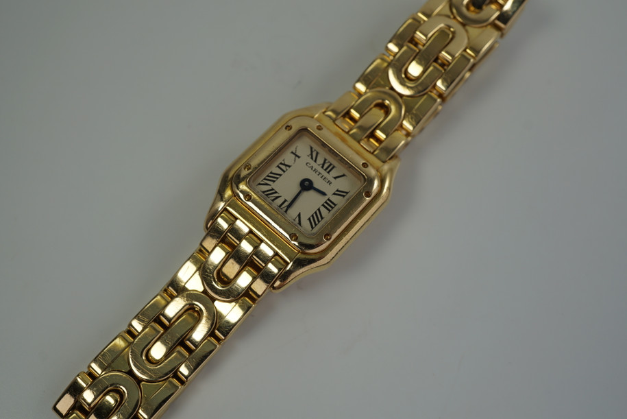 CARTIER PANTHERE MINI 18K YELLOW GOLD BRACELET WATCH 1130 NICE DATES 1990'S