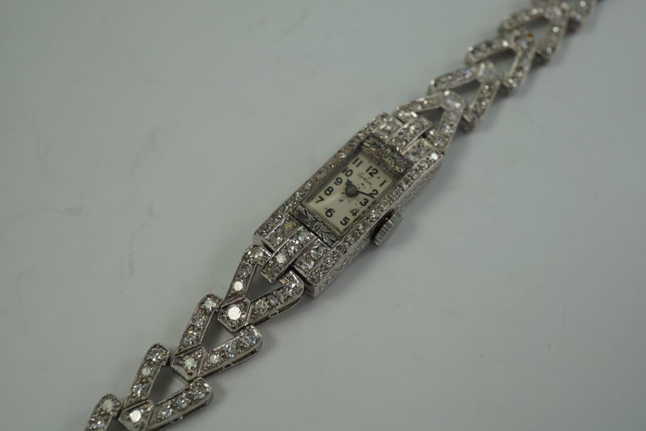 Marvin Watch Co. Platinum Ladies Art Deco Diamond Wristwatch 3 ctw c. 1930’s