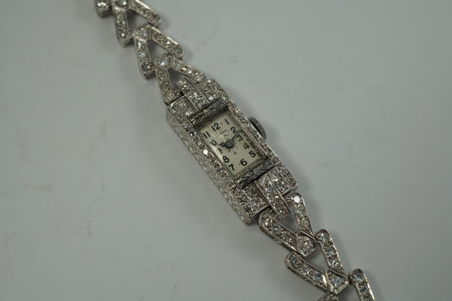 Art Deco Watch platinum and diamond 3  cts approximate dates 1920-30's ladies  antique vintage pre owned for sale houston fabsuisse