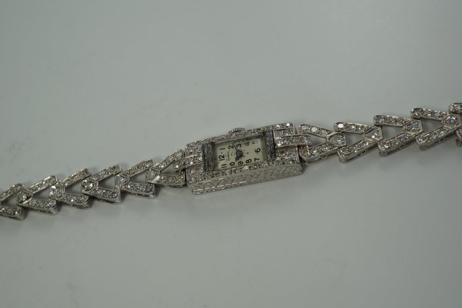 Art Deco Watch platinum and diamond 3  cts approximate dates 1920-30's ladies  antique vintage pre owned for sale houston fabsuisse
