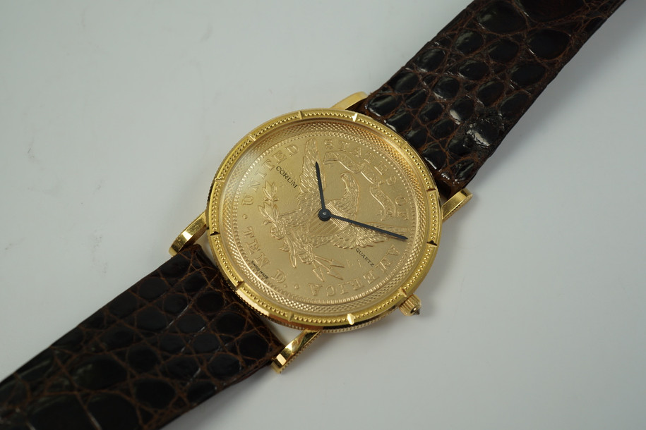 Corum 18k Yellow Gold 32mm $10 U.S. Coin Watch c. 1990’s 