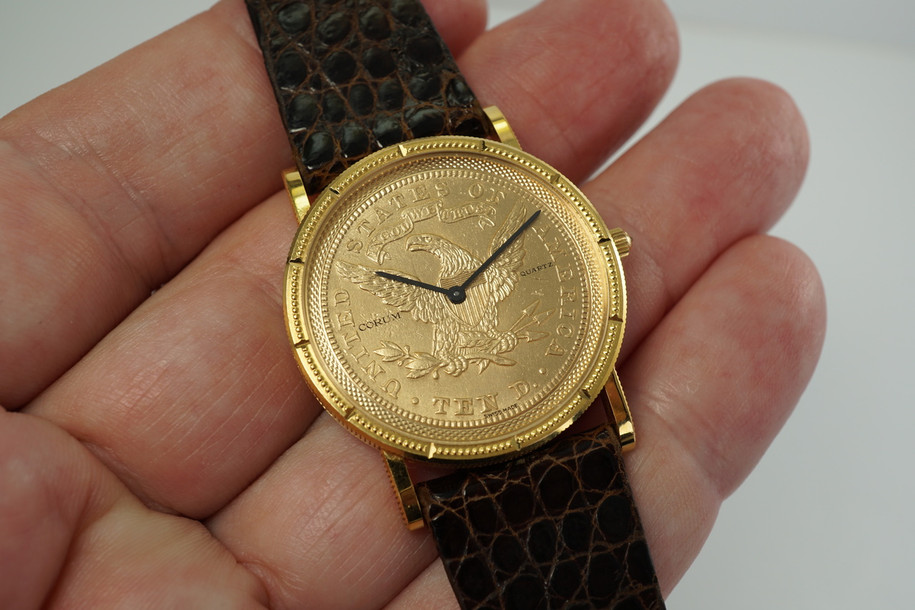 Corum 18k Yellow Gold 32mm $10 U.S. Coin Watch c. 1990’s 