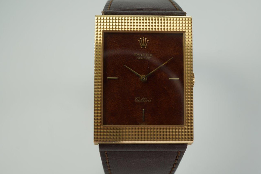 Rolex 18k Yellow Gold Cellini Ref. 4127 Exotic Wood Dial Dress Formal c. 1975