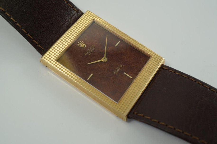 Rolex 18k Yellow Gold Cellini Ref. 4127 Exotic Wood Dial Dress Formal c. 1975