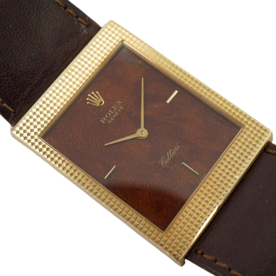 Rolex 18k Yellow Gold Cellini Ref. 4127 Exotic Wood Dial Dress Formal c. 1975