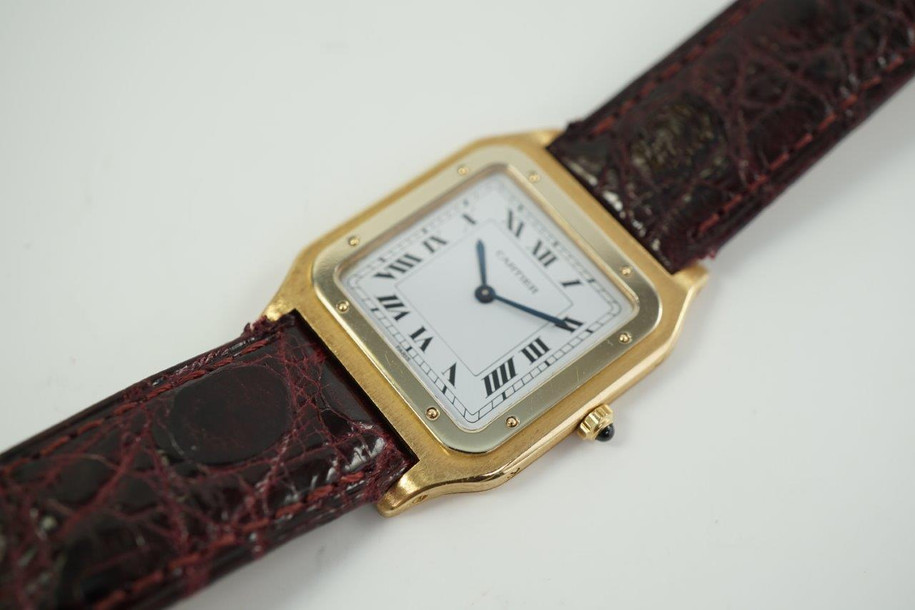 Cartier 18k Yellow and White Gold Two-Tone Bezel Santos Dumont Paris Mint Dial Ref. 15751 Rare c. 1990’s