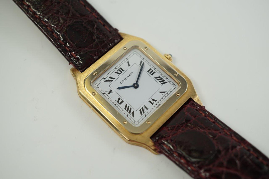 Cartier 18k Yellow and White Gold Two-Tone Bezel Santos Dumont Paris Mint Dial Ref. 15751 Rare c. 1990’s