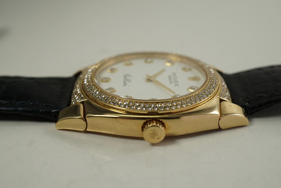 Rolex 6321 Ladies Cellini factory diamonds w/ deployment dates 2001 18k yellow gold pre owned modern for sale houston fabsuisse