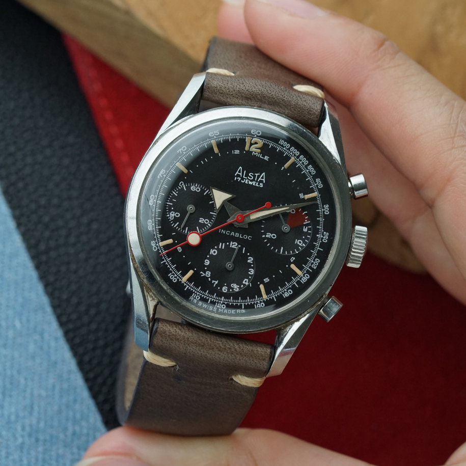 1960s Alsta - JP Pingouin Chronograph Broad Arrow Stainless Steel